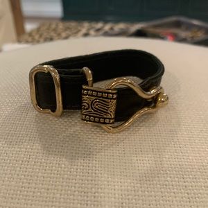 House of Harlow black leather and gold bracelet